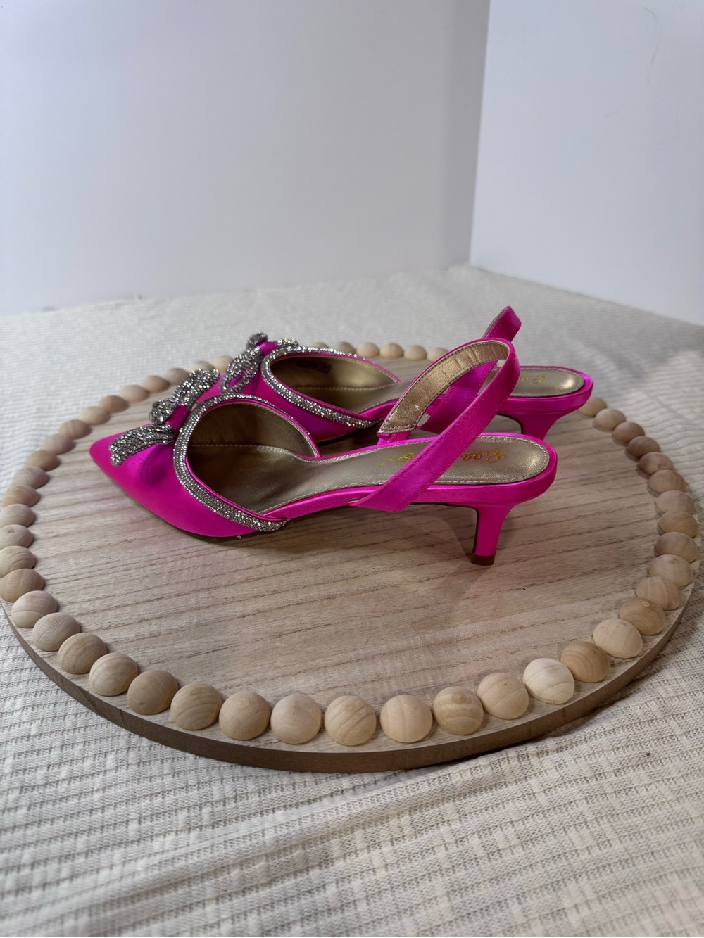 Lilly Pulitzer Ryley Slingback Cerise Pink Rhinestone Bow Kitten Heels 8.5M - Picture 4 of 10